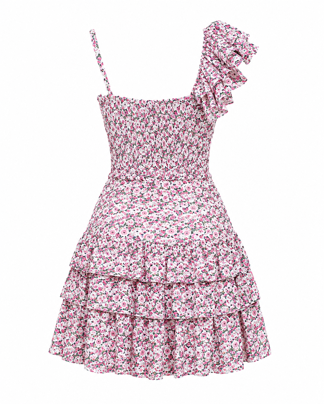 The Rosalia - Pink Floral One-Shoulder Dress