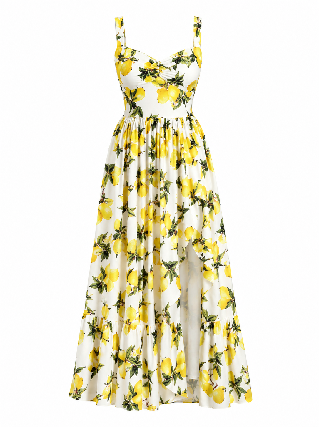 The Citrina - Lemon Floral Spaghetti-Strap Backless Dress