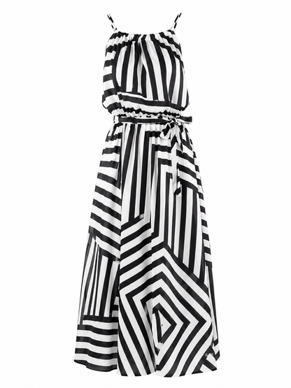 The Geometria – Geometric Print Strappy Maxi Dress