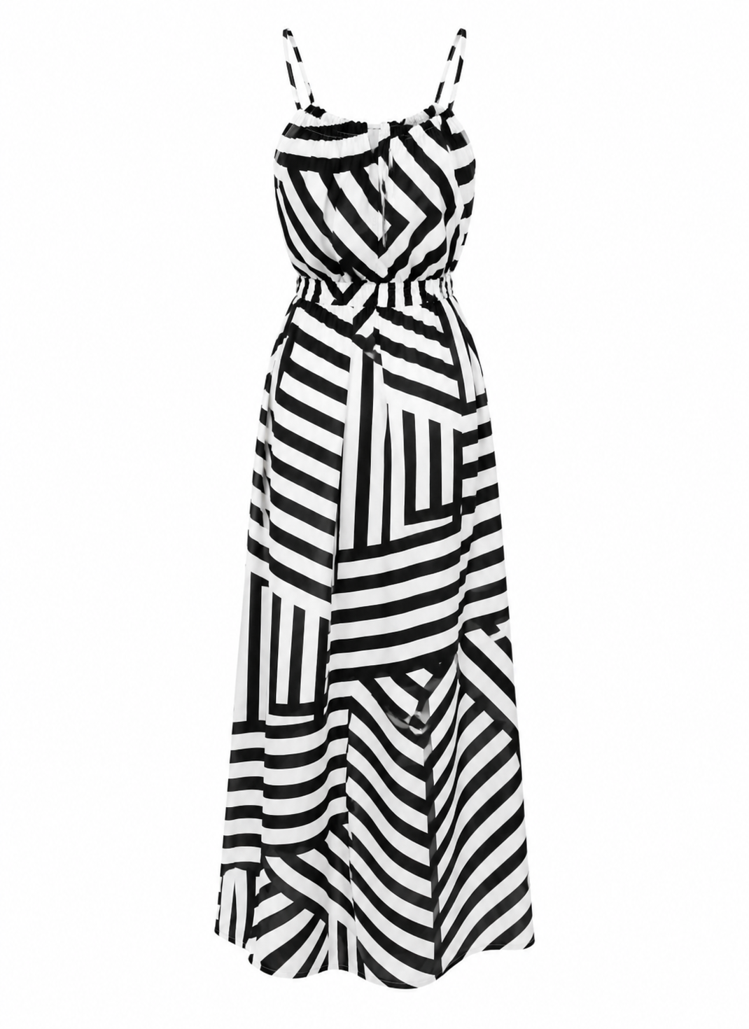 The Geometria – Geometric Print Strappy Maxi Dress
