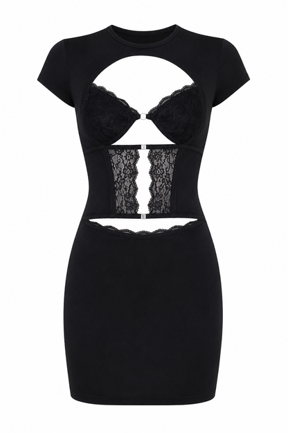 The Obsidiana - Hollow Lace Strap Dress
