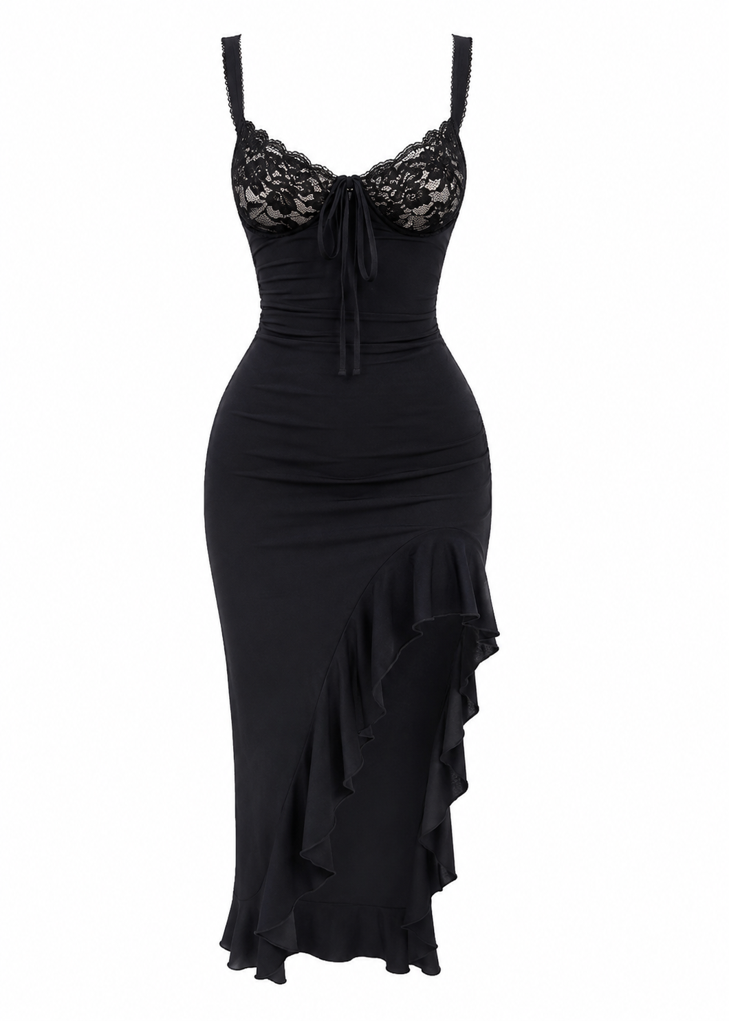 The Alcyona - Lace Ruffle Backless Long Dress