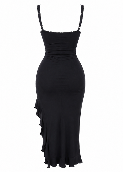 The Alcyona - Lace Ruffle Backless Long Dress