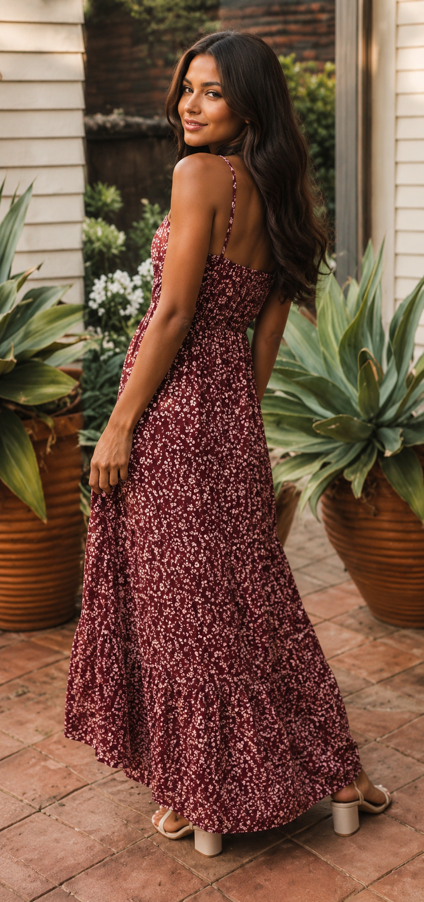 The Vinea - Floral Print Spaghetti Strap Maxi Dress