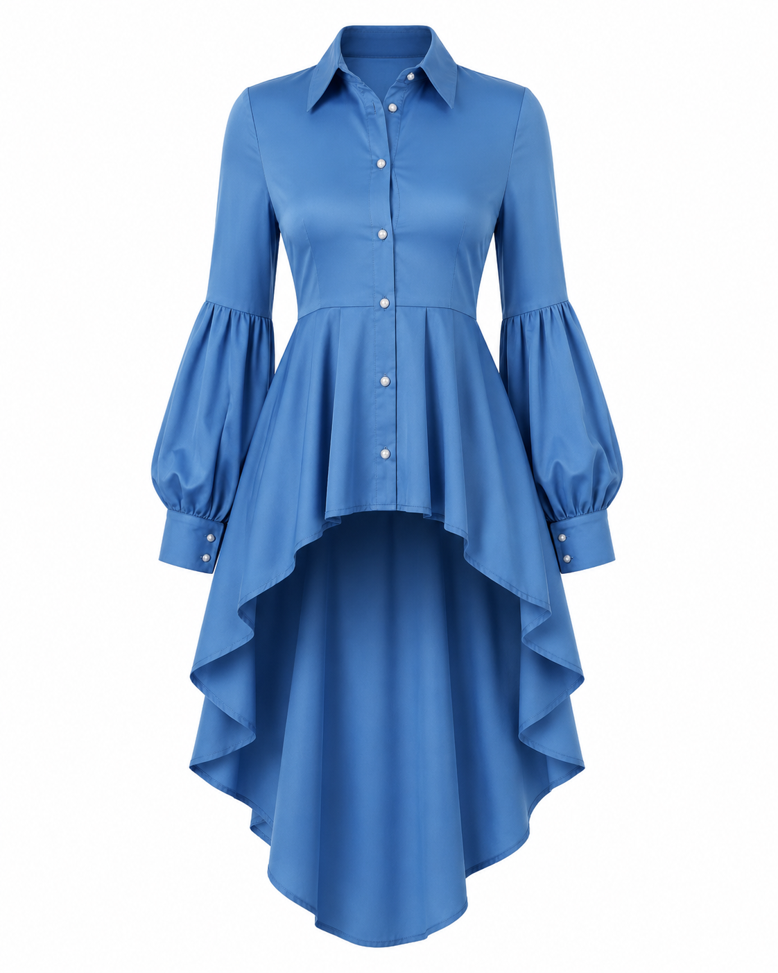 The Celeste - High-Low Lantern Sleeve Shirt Dress