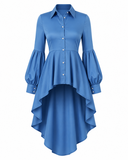 The Celeste - High-Low Lantern Sleeve Shirt Dress