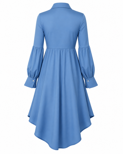 The Celeste - High-Low Lantern Sleeve Shirt Dress