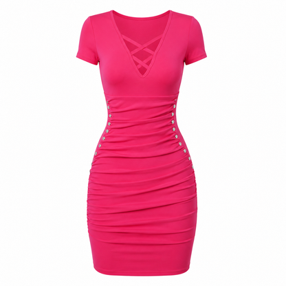 The Plautia - Ruched Crisscross Bodycon Dress