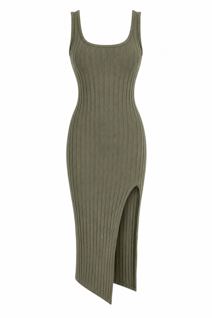 The Svelta - Sleeveless Ribbed Slit Dress