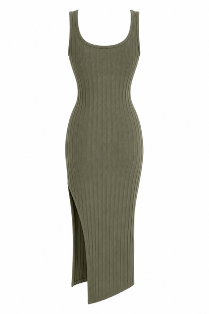 The Svelta - Sleeveless Ribbed Slit Dress
