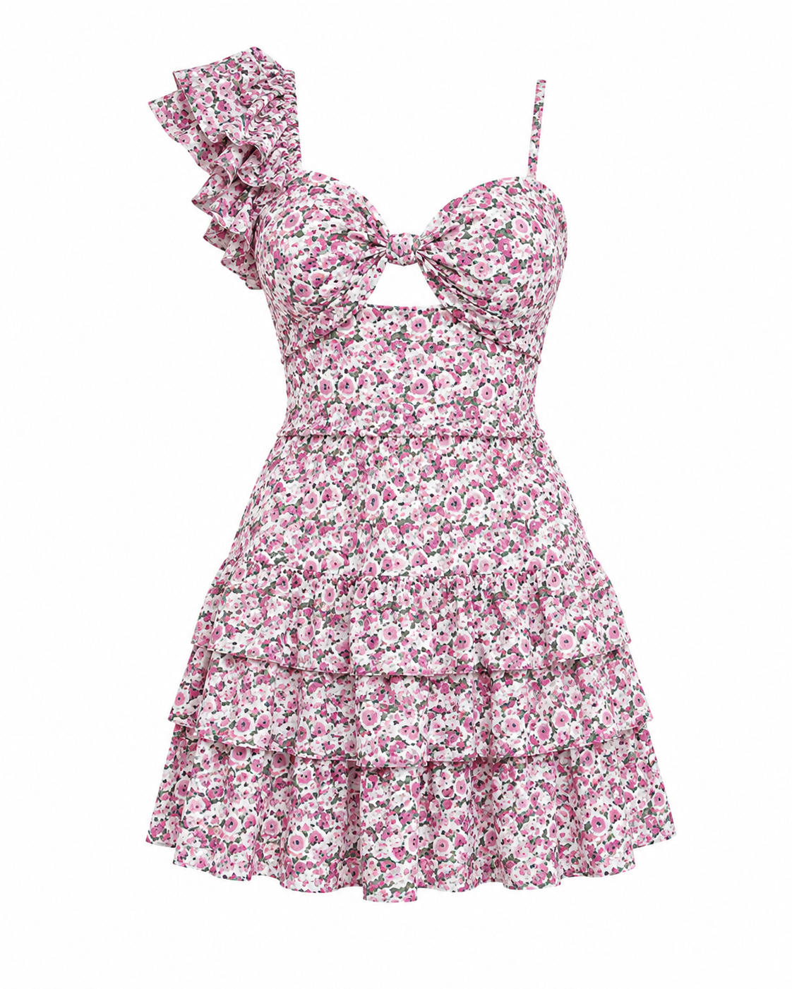 The Rosalia - Pink Floral One-Shoulder Dress