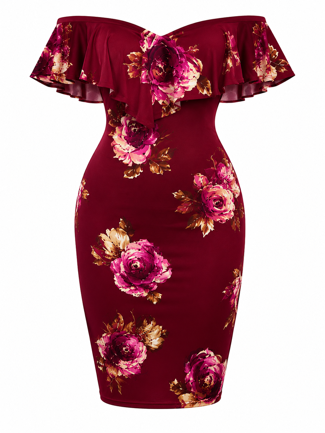 The Vespera - Off-Shoulder Floral Cocktail Dress with Chiffon Overlay