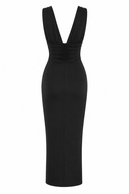 The Antonia – Plunge Neck Midi Dress