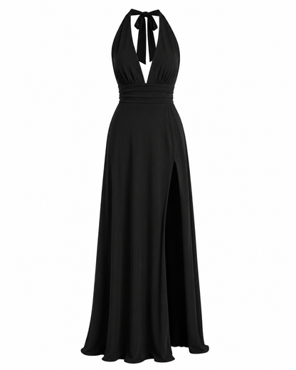 The Drusilla -  V-Neck Backless Split Dress