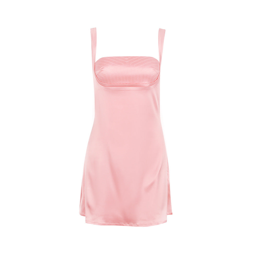 The Lucilla - Satin Lace-Back Mini Dress